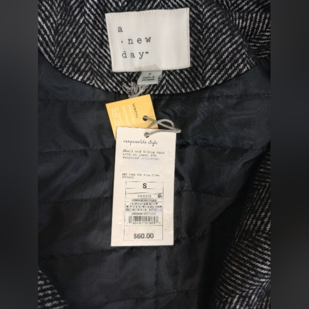 NWT Women's A New Day oversized herringbone overcoat jacket, pea coat, Small - Picture 6 of 7
